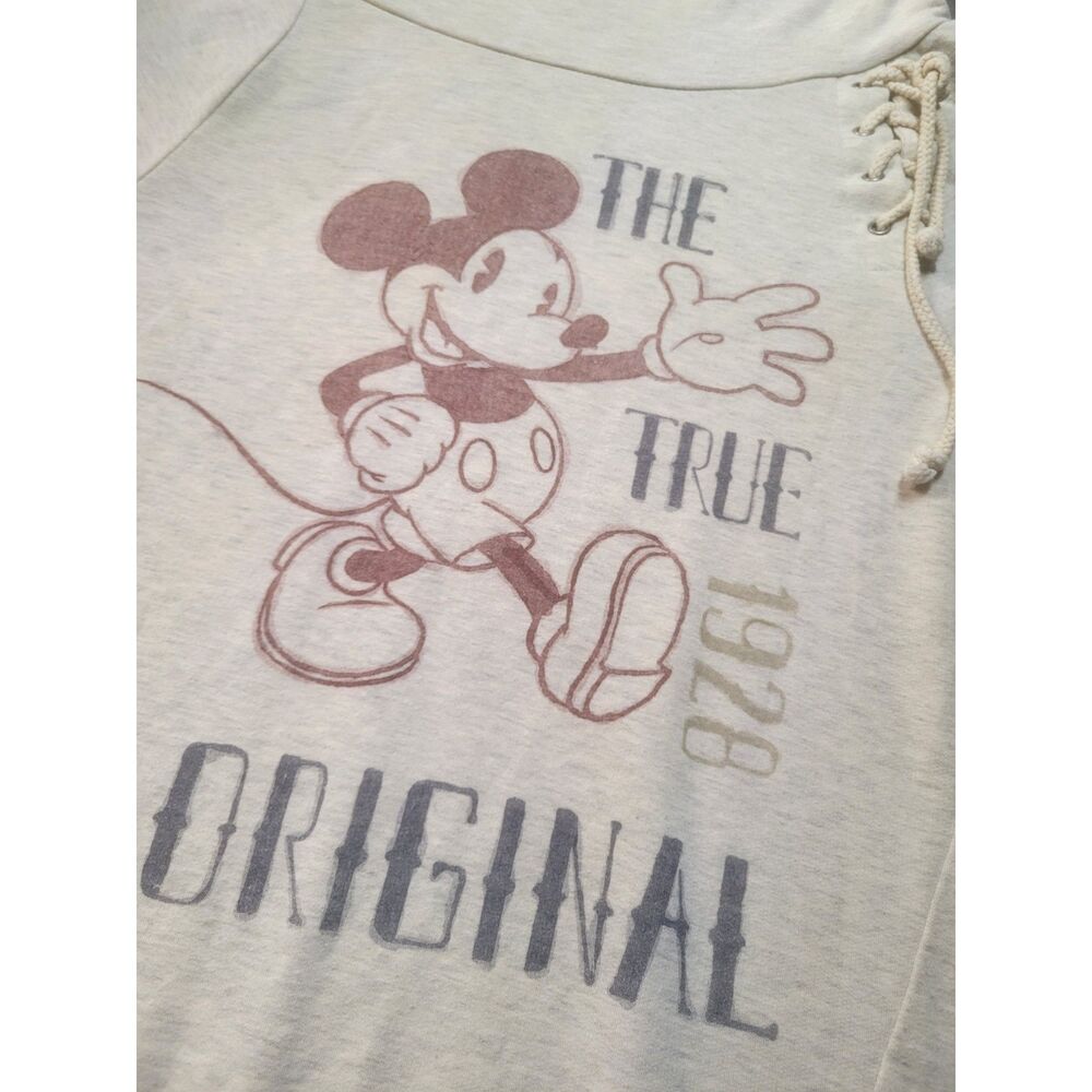 Disney Parks Mickey Mouse The True Original Cowl Neck Lace Up Sweatshirt M - Picture 2 of 8